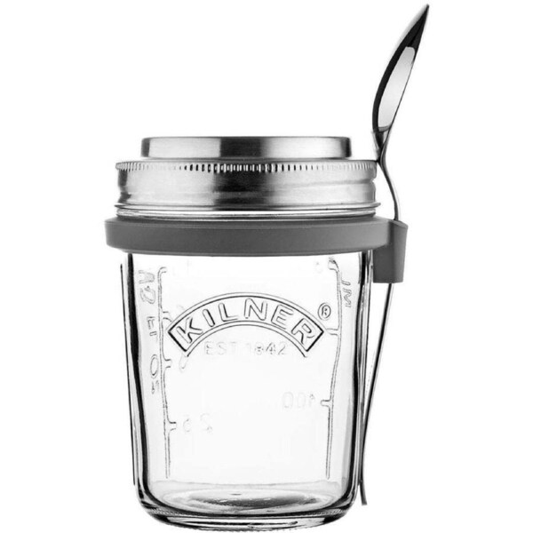 Kilner 350ml Glass Breakfast Jar Set w/ Spoon Overnight Oats Container Clear