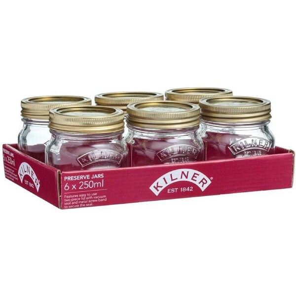6pc Kilner Genuine 250ml Glass Preserve Jars w/ Metal Lid Container Set Clear