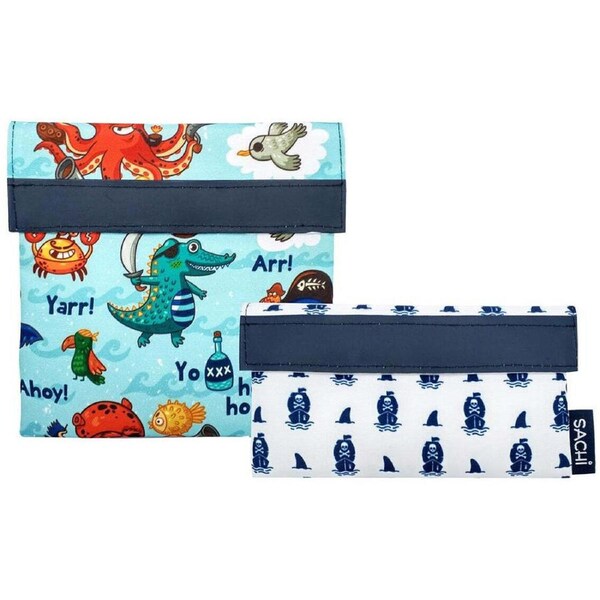 2pc Sachi Kids Reusable Food Lunch Pocket Set Carry Storage Bag Pirate Party