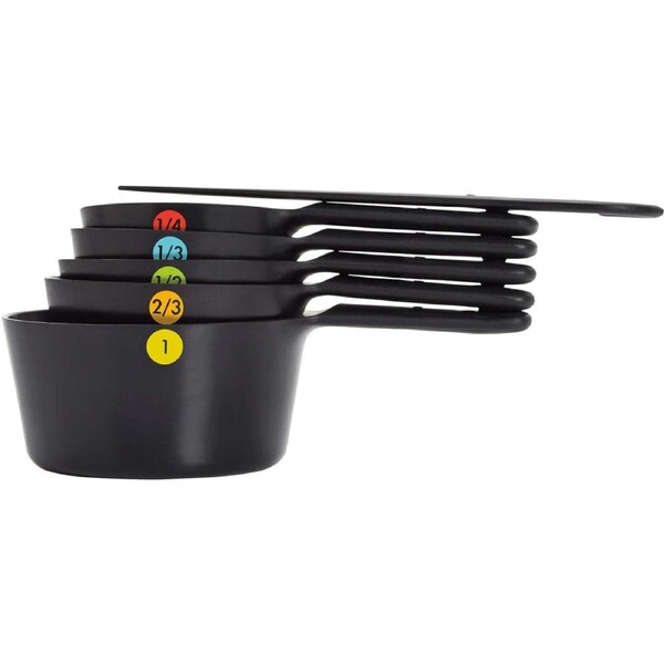 6pc Oxo Good Grips Plastic Food Cooking/Baking Measuring Cup Set w/ Scraper BLK