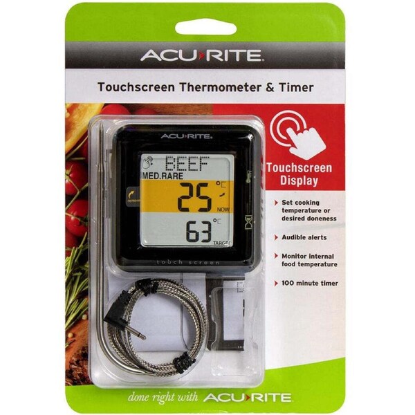 Acurite Metal/Plastic Touch Screen Cooking Thermometer Probe & Timer Gauge Black