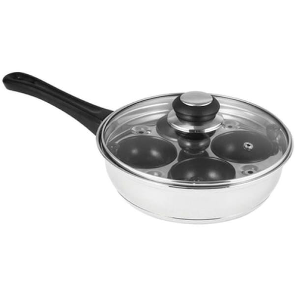 Avanti 4-Cup Non-Stick Stainless Steel 20cm Egg Poacher Pan Cookware w/ Lid SLV