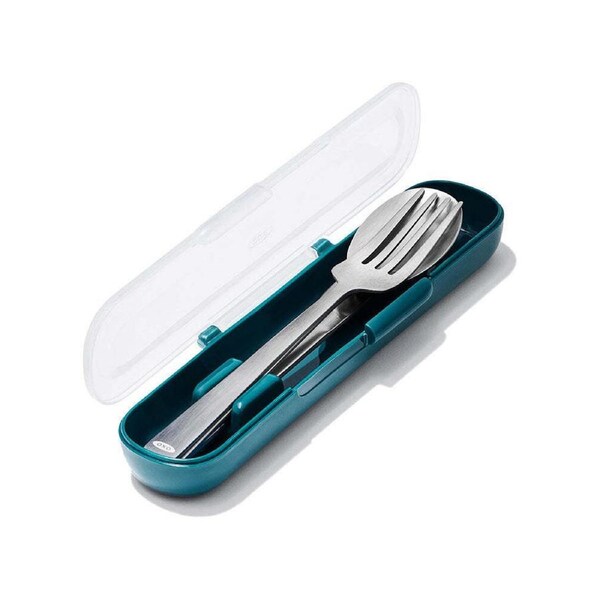 3pc Oxo Prep & Go Reusable Stainless Steel Spoon & Fork Utensil w/ Storage Set