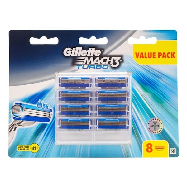 8pc Gillette Mach3 Turbo Long-lasting 3D Razor Blade Refill Cartridges