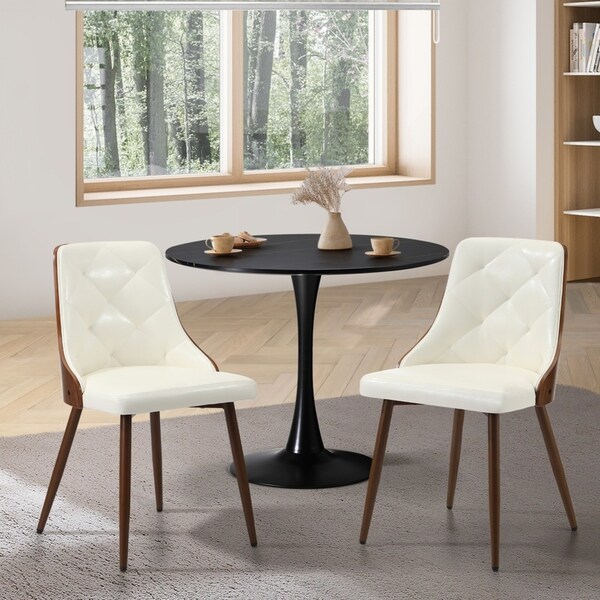 Oikiture 2x Dining Chairs Cafe Lounge Padded Leather Seat White
