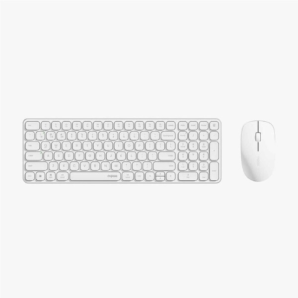 RAPOO 9320M Bluetooth 4.0, 5.0 + 2.4G Wireless Multi-mode Keyboard Mouse Combo, Aluminum Base, 2400 DPI, 10M Range, Compact White Retail Pack