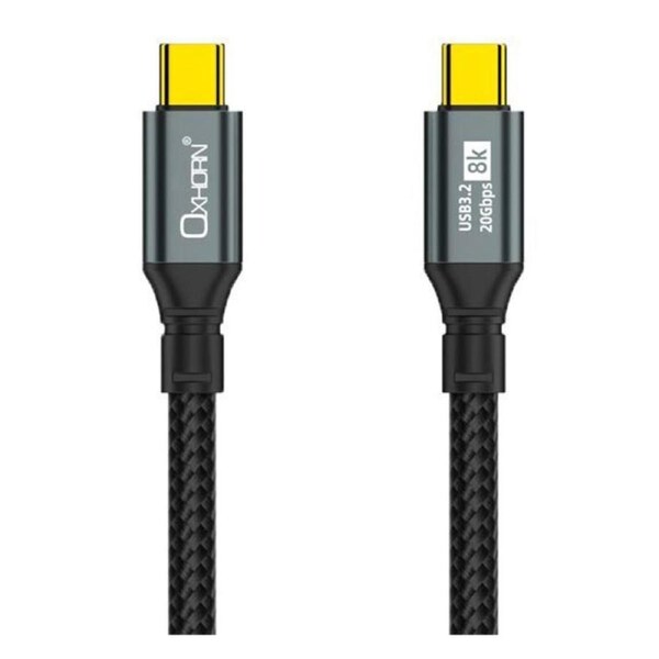 Oxhorn USB 3.2 Gen 2?2 3m USB-C to USB-C 20Gbps 8K@60Hz 20V 100W E-Marker Chip Black fast charging & Video cable Laptop Phones Tablet USB-C Device
