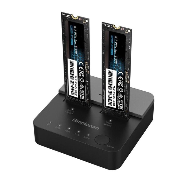 Simplecom SD550v2 USB 3.2 Gen2x2 to Dual Bay NVMe M.2 SSD Docking Station Duplicator Offline Clone