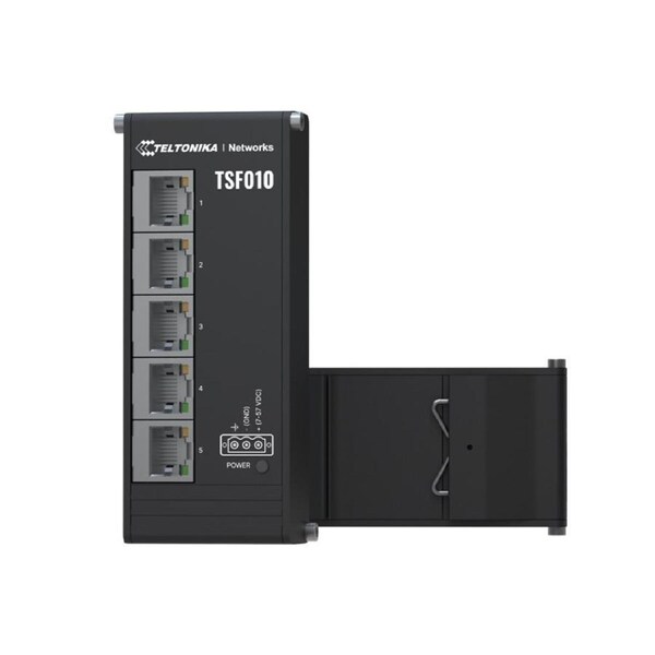 Teltonika TSF010 Flat Ethernet Switch, 3-Pin Power Input, Flat and Compact Design, Plug-and-Play, 7-57 VDC, PSU excluded