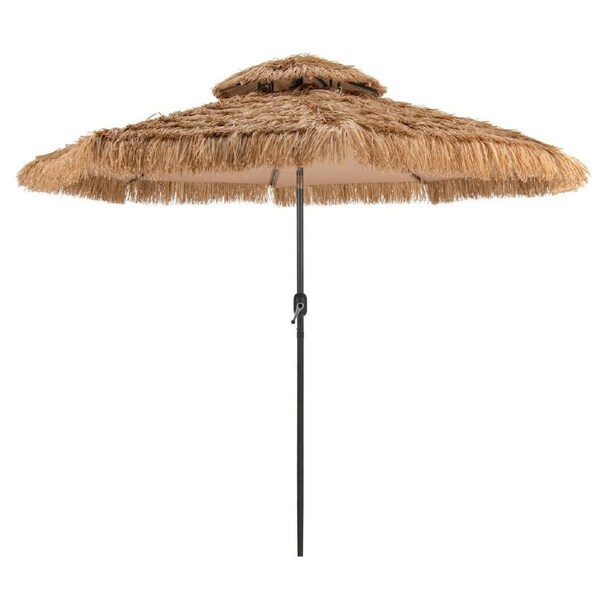 Costway Hawaii Tiki Umbrella Height Adjustable Patio Umbrella Foldable Beach Umbrella Natural