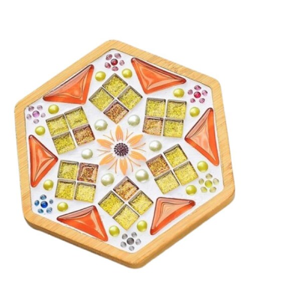 JOYBUY Mosaic DIY Crafts Material Package Supplies for Coaster Handmade Home Decor Gifts, Wooden coaster - Style 10