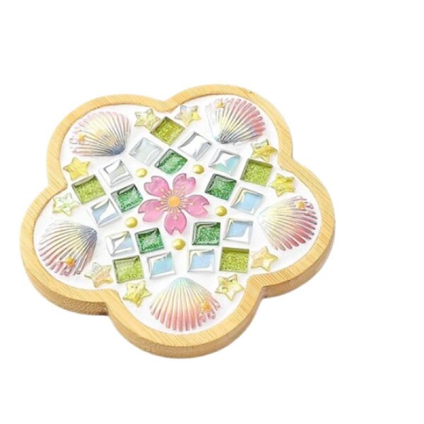 JOYBUY Mosaic DIY Crafts Material Package Supplies for Coaster Handmade Home Decor Gifts, Wooden coaster - Style 11