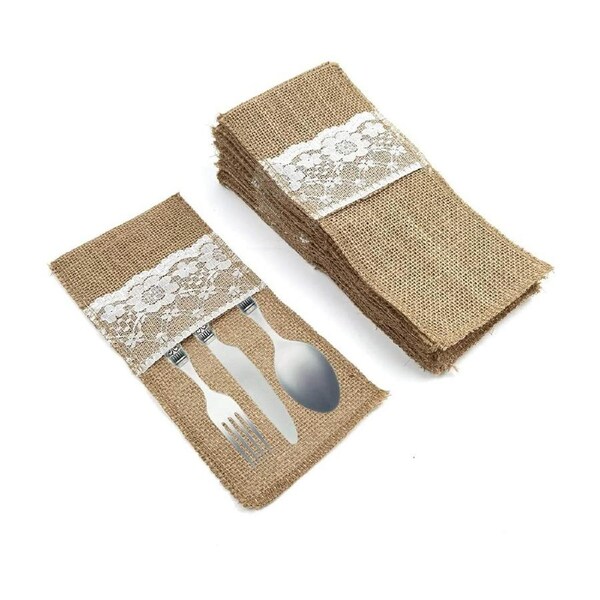 Burlap Cutlery Holders 20 Pieces Cutlery Bags Rustic Jute Lace Cutlery Holders Cutlery Holders