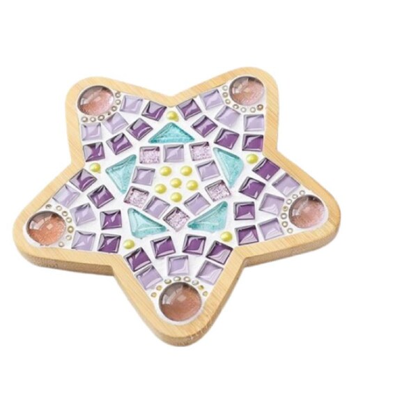 Mosaic DIY Crafts Material Package Supplies for Coaster Handmade Home Decor Gifts, Wooden coaster - Style 14