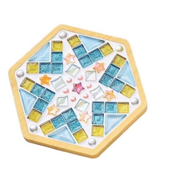 Mosaic DIY Crafts Material Package Supplies for Coaster Handmade Home Decor Gifts, Wooden coaster - Style 9