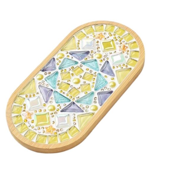 Mosaic DIY Crafts Material Package Supplies for Coaster Handmade Home Decor Gifts, Wooden coaster - Style 13
