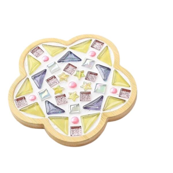 Mosaic DIY Crafts Material Package Supplies for Coaster Handmade Home Decor Gifts, Wooden coaster - Style 12