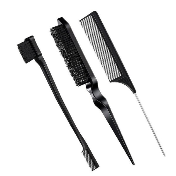 Beakey 3 Pcs Slick Back Hair Brush Set Bristle Hair Brush Edge Control Brush for Women Kids-Black