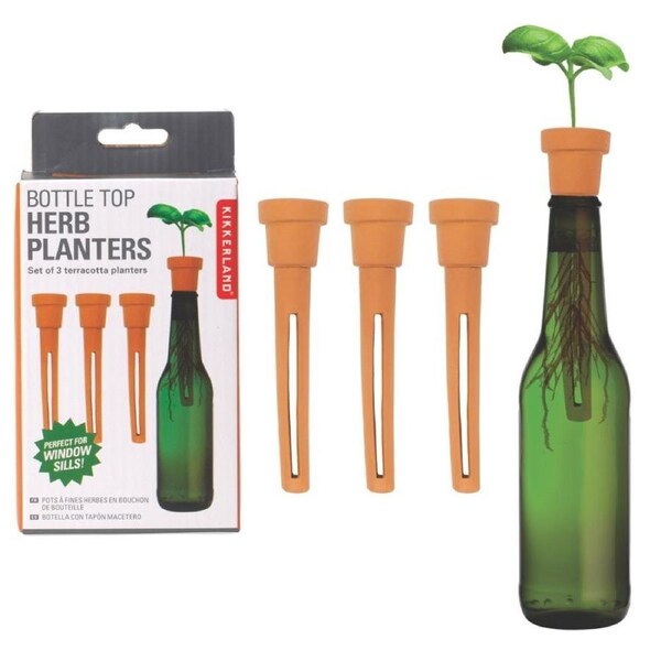 Kikkerland Bottle Top Herb Planters (Set of 3)