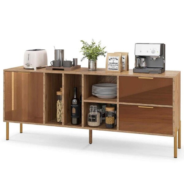 Costway Mirrored Buffet Cabinet Rustic Kitchen Sideboard Storage Cabinet Console Table Natural