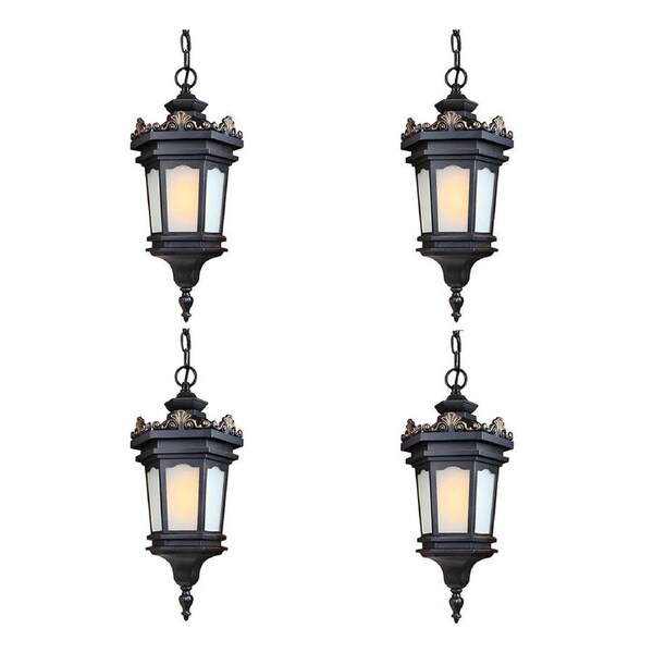 Vintage Lamp 4X 54.5cm Elegant Aluminum & Glass Lantern Chandelier Classic Hanging Light Fixture Antique Style