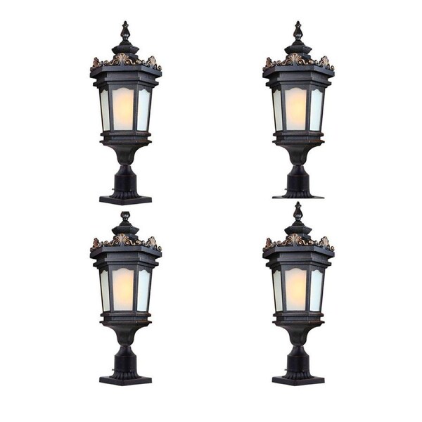 Vintage Lamp 4X 72cm Lantern Stand Elegant Aluminum & Glass Outdoor Light Antique Style Exterior Fixture