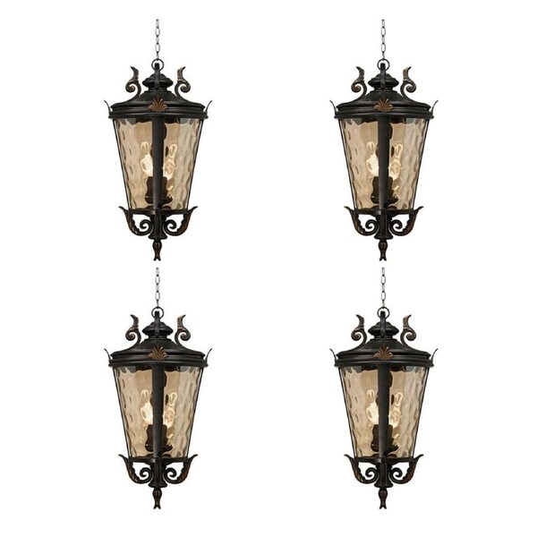 Vintage Lamp 4X 60.3cm Aluminum & Glass Lantern Elegant Chandelier Style Classic Hanging Light Antique-Inspired Design