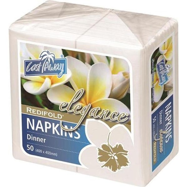 Cast Away Elegance Redifold Dinner Napkin White 200 by 100 mm (folded) 400 by 400 mm (open) Pack x 50