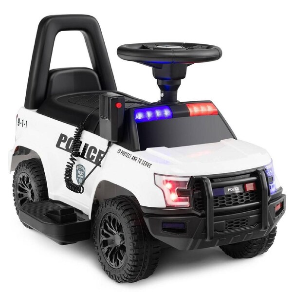 Babyjoy Kids Ride On Police Car 6V Electric Toy Patrol w/Real Megaphone Battery Powered 4-Wheel Vehicle White