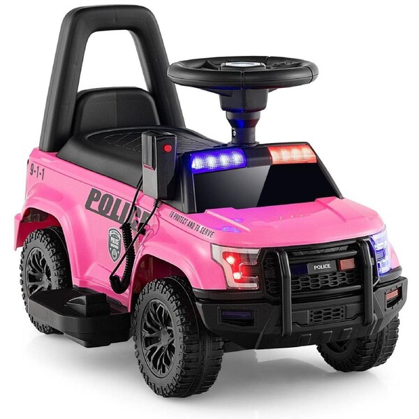 Babyjoy Kids Ride On Police Car 6V Electric Toy Patrol w/Real Megaphone Battery Powered 4-Wheel Vehicle Pink