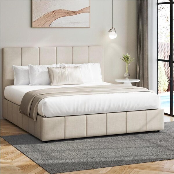 Oikiture Bed Frame Queen Size Beds Gas Lift Storage Base VISH