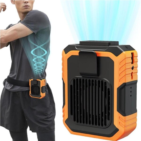 Catzon Portable Waist Fan Belt Cool Clip Fans with 4000mAh Battery Power Supply 3 Speed Settings LED Lights-Orange