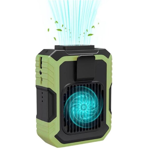 Catzon Portable Waist Fan Cool Clip Fans with 4000mAh Battery Power Supply 3 Speed Settings LED Lights-Green