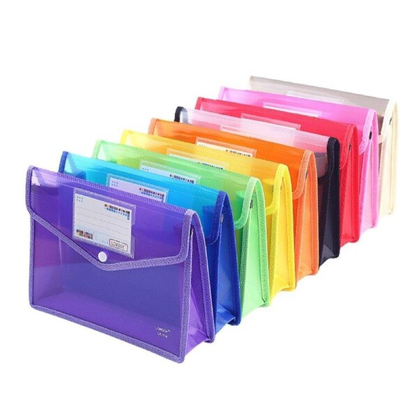 A4 Document Bag Plastic Clear Wallet Seal File Folder Paper Envelope Button Bag