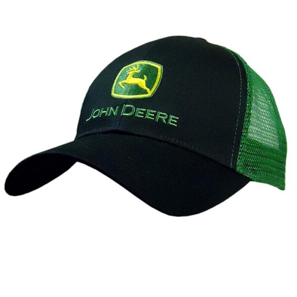 John Deere Men/Unisex One Size Logo Mesh 100% Cotton Twill Cap/Hat Black/Green