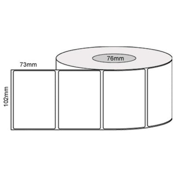 102mm x 73mm White Direct Thermal Removable Labels - 76mm Core - 1500 Labels/Roll