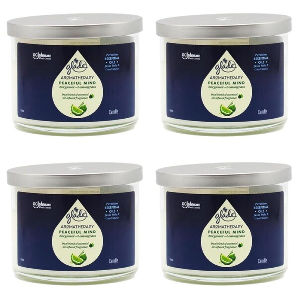 4x Glade Aromatherapy Peaceful Mind Home Scented Candle Bergamot & Lemongrass