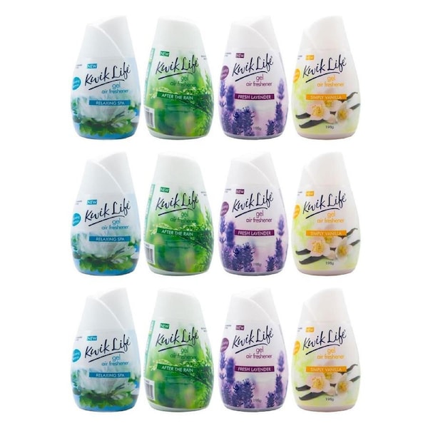 12x Kwik Life Home Gel Based Air Fresheners Odour Eliminator 198G Assorted