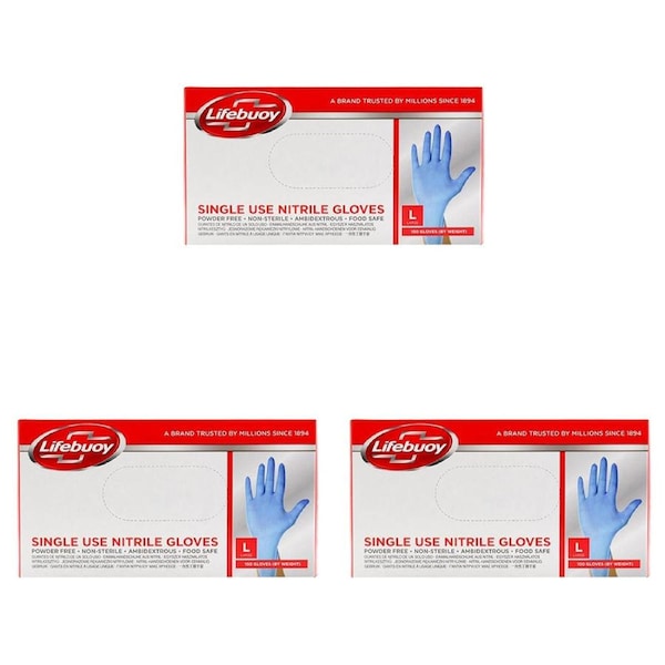 300pc Lifebuoy Nitrile Medical Examination Gloves Disposable Powder Free LRG