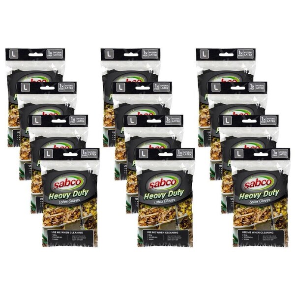 12x Sabco 1 Pair Heavy Duty Gardening/BBQ/Cleaning Latex Rubber Gloves Black