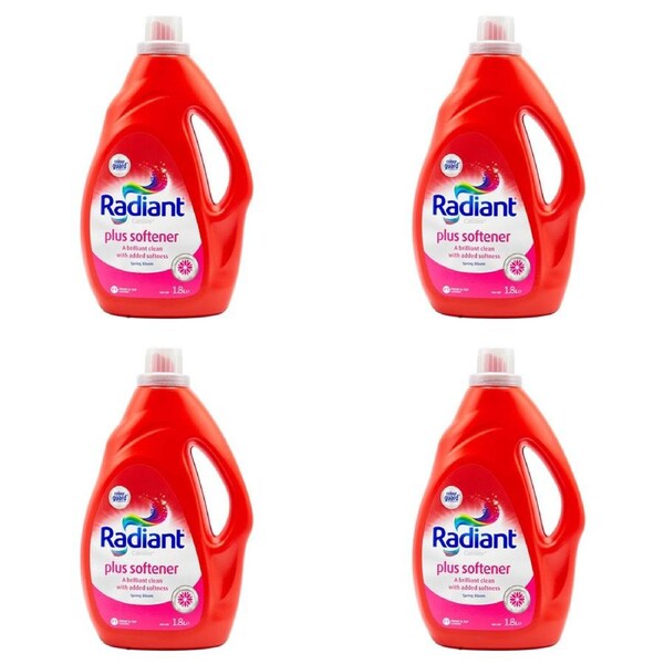 4x Radiant Plus Softener Liquid Laundry Detergent FT Loader 1.8L Spring Bloom
