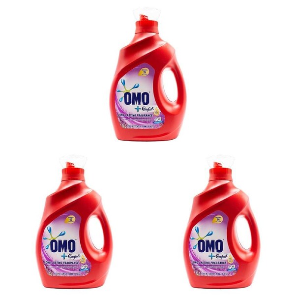 3x Omo Comfort Auto Liquid Laundry Detergent Lavender Front and Top Loader 1.9L