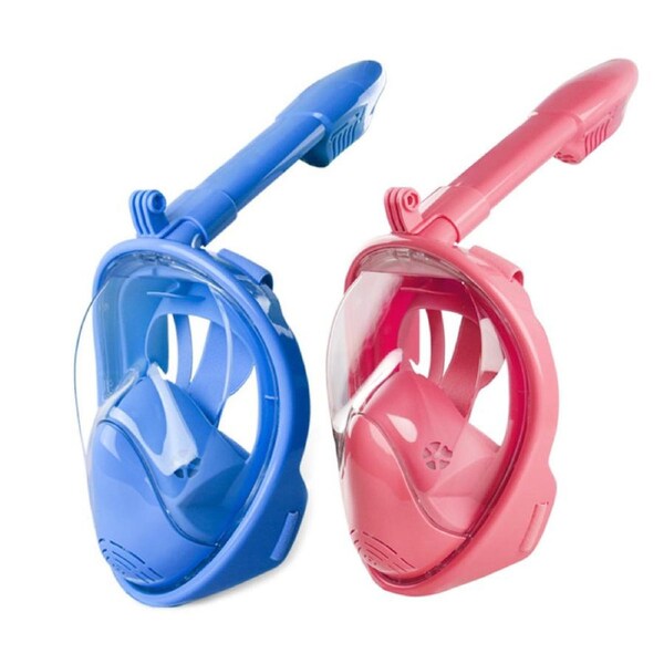 Catzon 2Pcs Kids Snorkel Mask Full Face with Camera Mount 180 Degree Panoramic View Snorkeling Set-Pink Blue