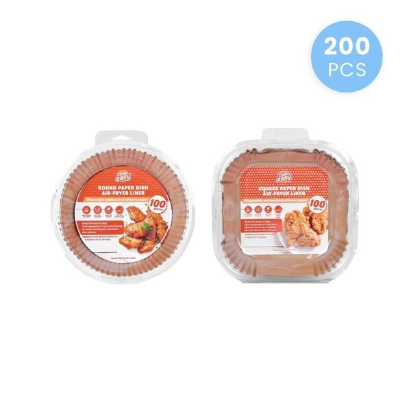 200 Pcs Disposable Unbleached Silicone Paper Dish Air-fryer Liner (100 small round + 100 small square))