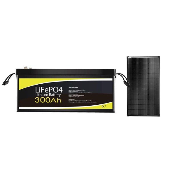 300Ah 12V Lithium Battery + 100W Solar Panel Kit – Off-Grid Power Bundle for Camping, RV, Boats & Home Backup