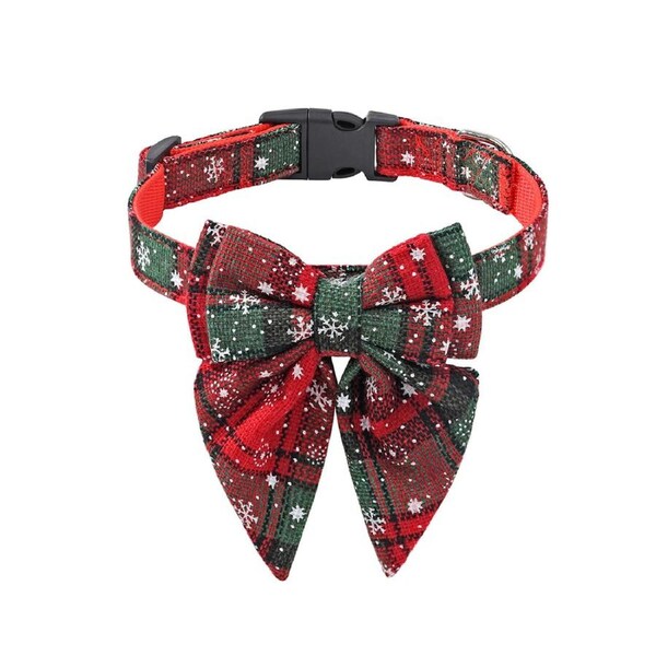 Dog Collar with Bow Tie - Soft Comfortable Adjustable Christmas Collars with Metal Buckle for Small Dogs and Cats-S