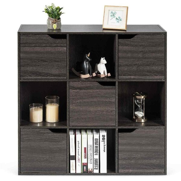 Costway Bookcase 9-Cube Storage Cabinet Organizer Display Shelf Bookshelf Grey