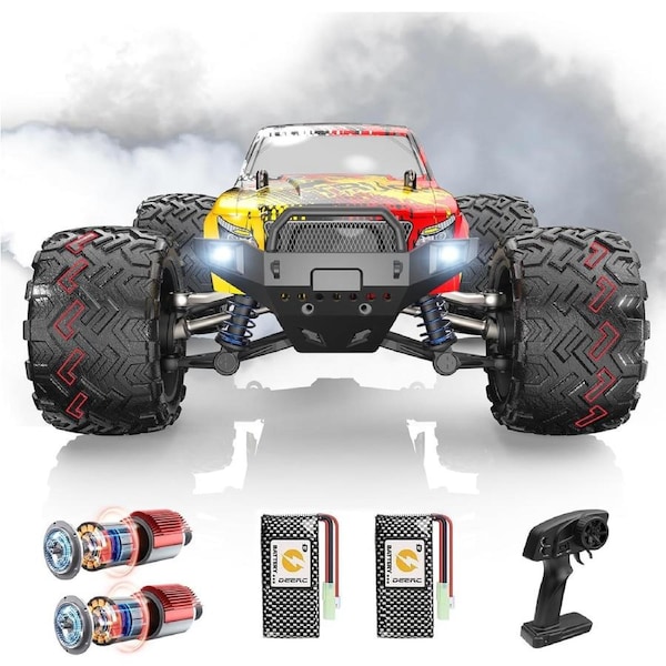 DEERC RC Cars High Speed Remote Control Car for Adults Kids 30+MPH, 1:16 Scales 4WD Off Road RC Monster Truck,Fast 2.4GHz All Terrains Toy Trucks Gifts for Boys,2 Batteries for 40Min Play