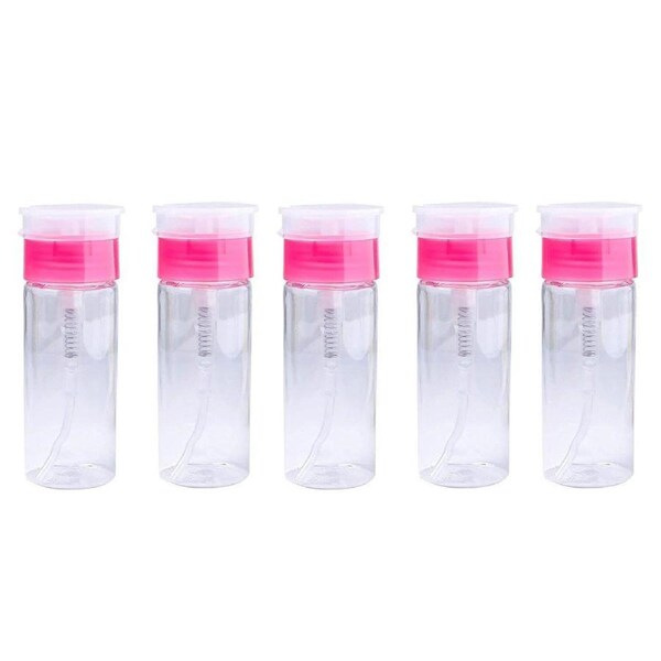 5PCS 100ml Nail Polish Remover Bottle Rose Red Transparent Press Pump Makeup