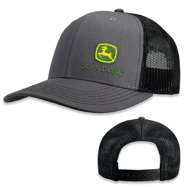 John Deere Moline 112 Fit Themed Mens Cotton/Mesh Trucker Hat/Cap Charcoal/Black